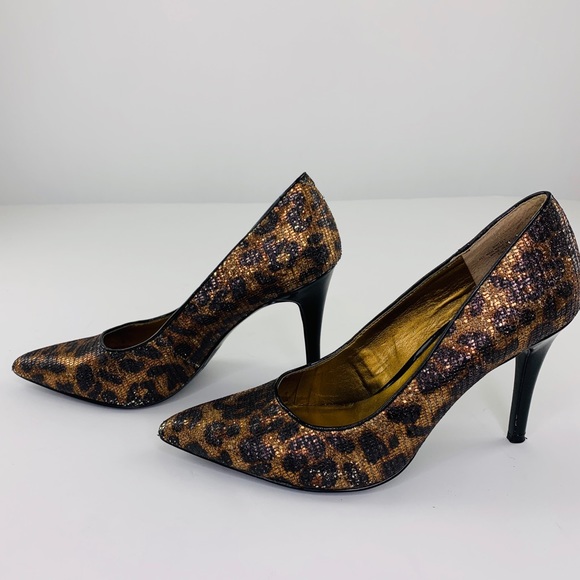 Nine West Metallic Sequin Cheetah Print Heels - Picture 4 of 8
